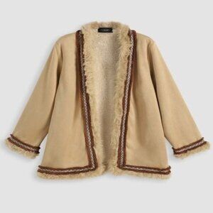 Cider Open Front Tribal / Southwestern Faux fur trim duster coat Size Small New!